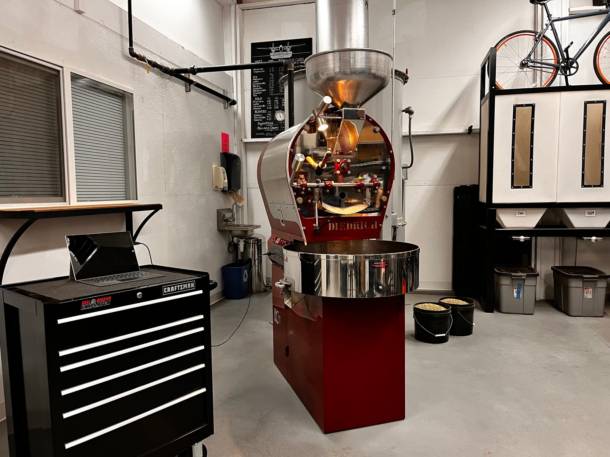 Aviator's Diedrich roaster inside The Roost on Bainbridge Island
