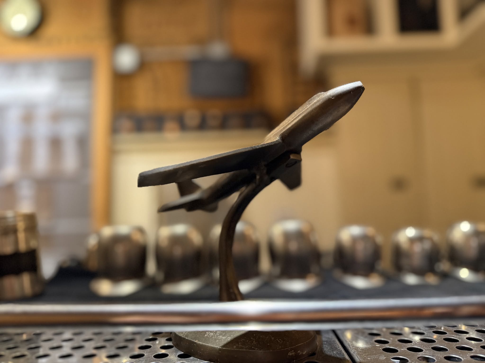 Aircraft shaped espresso instrument detail at the Aviator coffee bar